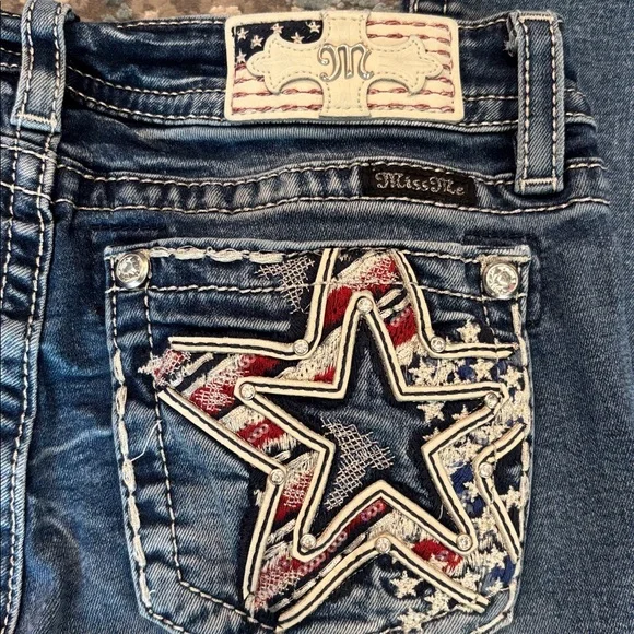 Miss Me Blue Boot Cut Jeans with Star Design - Picture 9 of 15